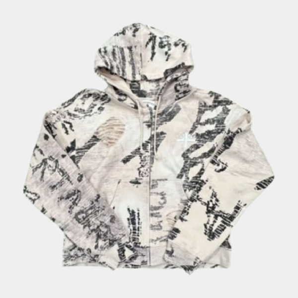 Vertabrae Ivory Graffiti Zip-Up Hoodie – Grey