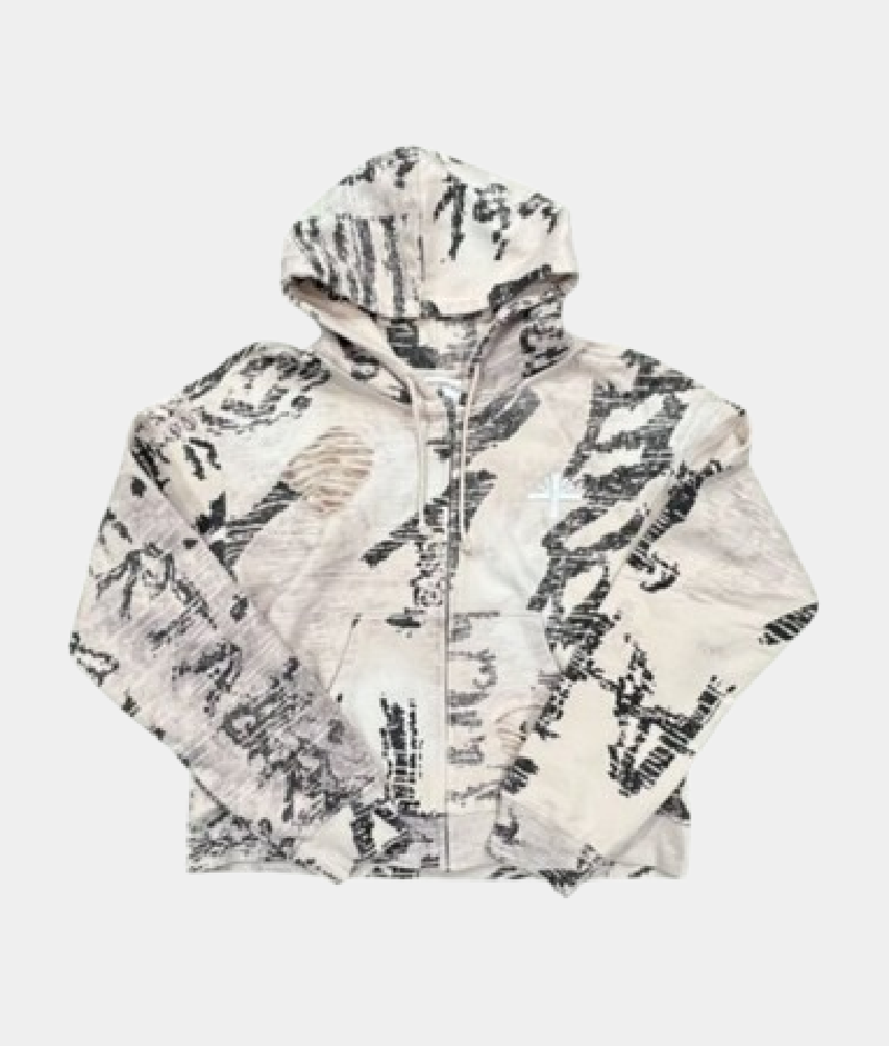 Vertabrae Ivory Graffiti Zip-Up Hoodie – Grey