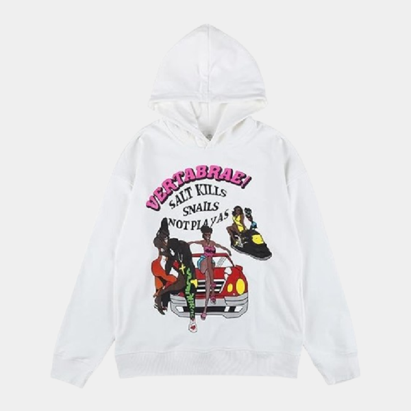 Vertabrae Printed White Clolor Hoodie