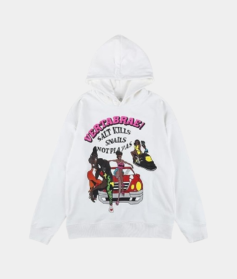 Vertabrae Printed White Clolor Hoodie