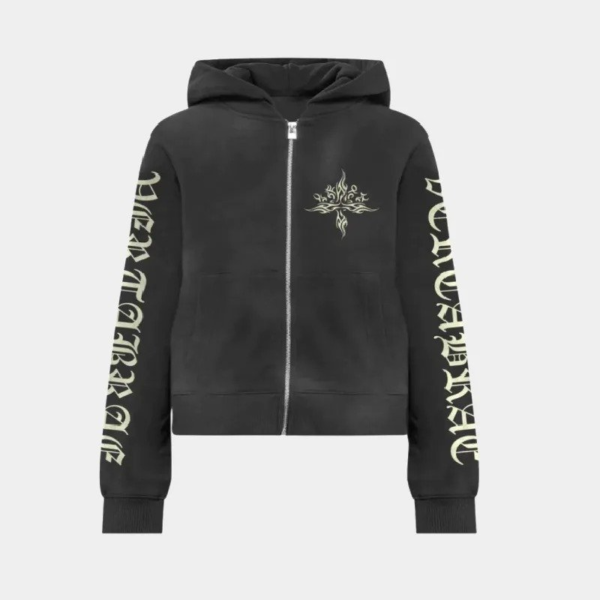 Vertabrae Tattoo Zip Up Hoodies Black