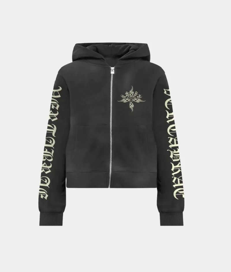 Vertabrae Tattoo Zip Up Hoodies Black